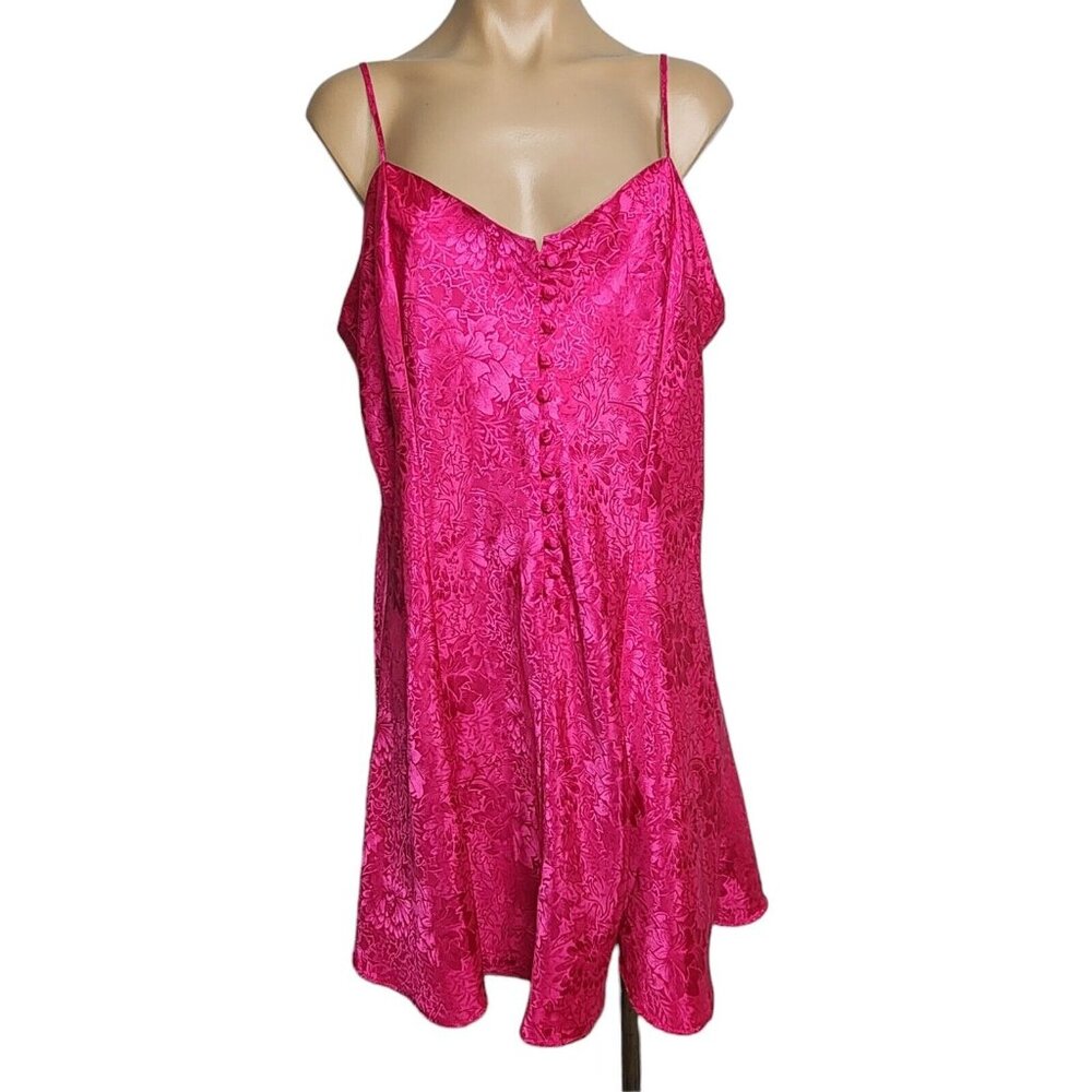 Adonna Chemise Sz XL Silky Polyester Pink Floral Nightgown
